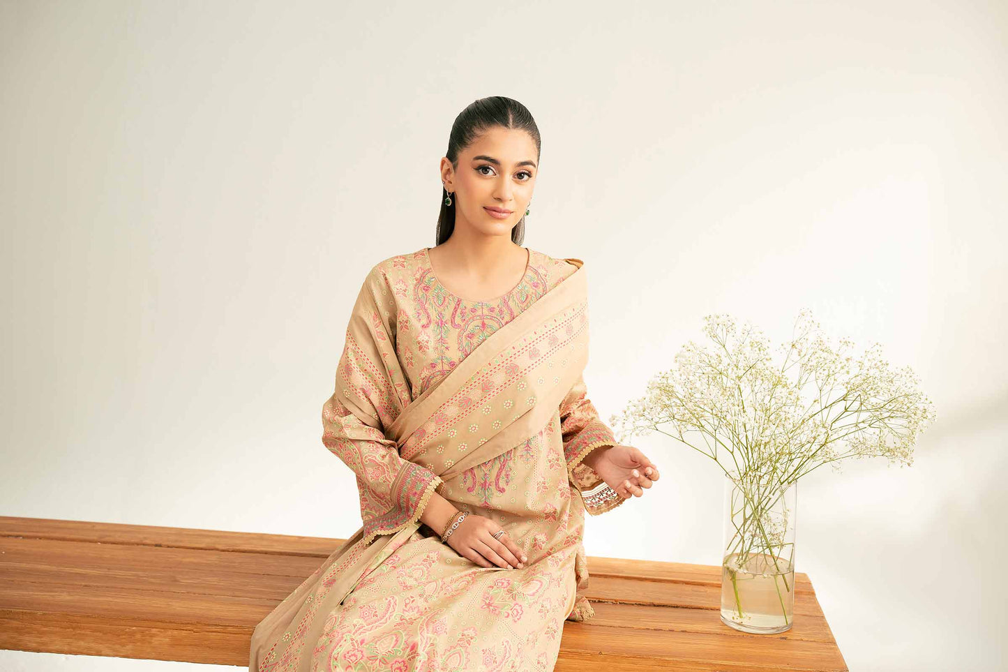 3 Piece - Flatbed Paste Embroidered Suit - 42501668