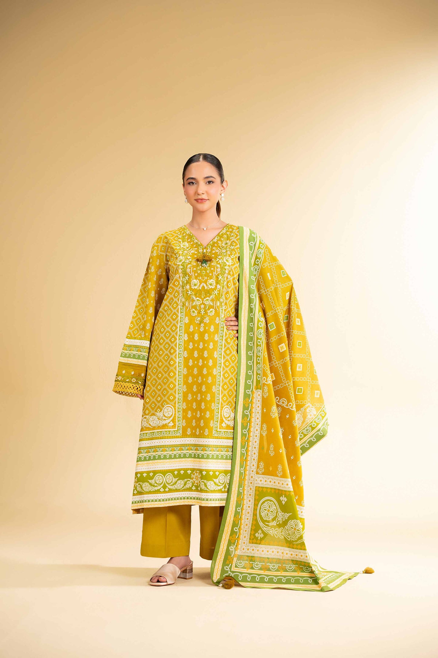 3 Piece - Flatbed Paste Embroidered Suit - 42501659