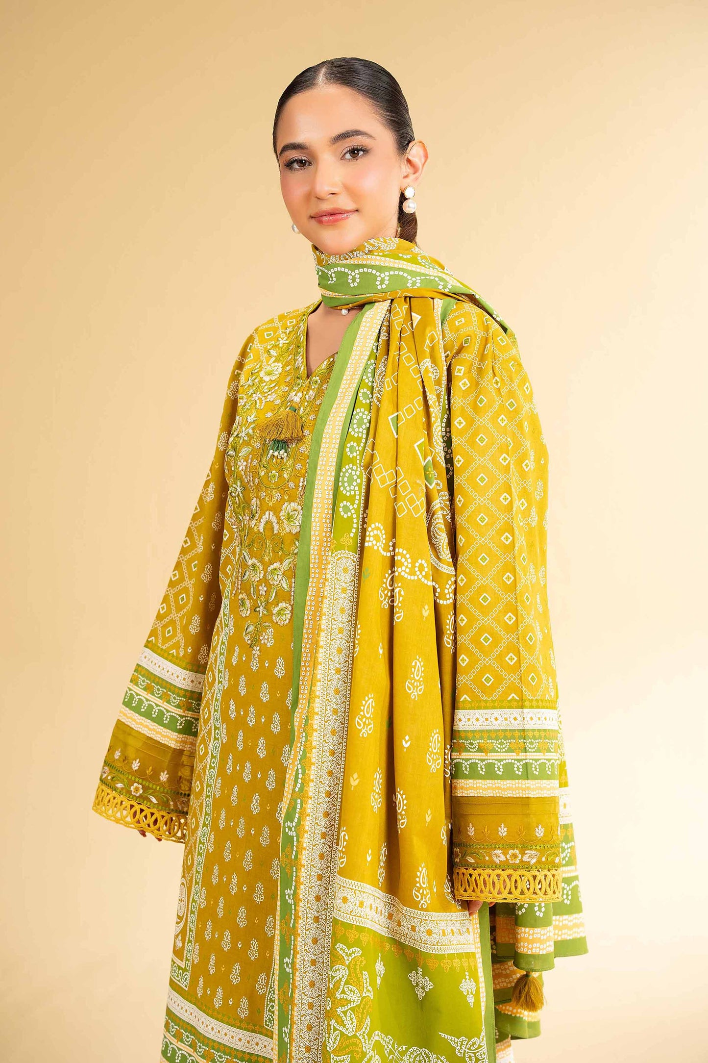 3 Piece - Flatbed Paste Embroidered Suit - 42501659