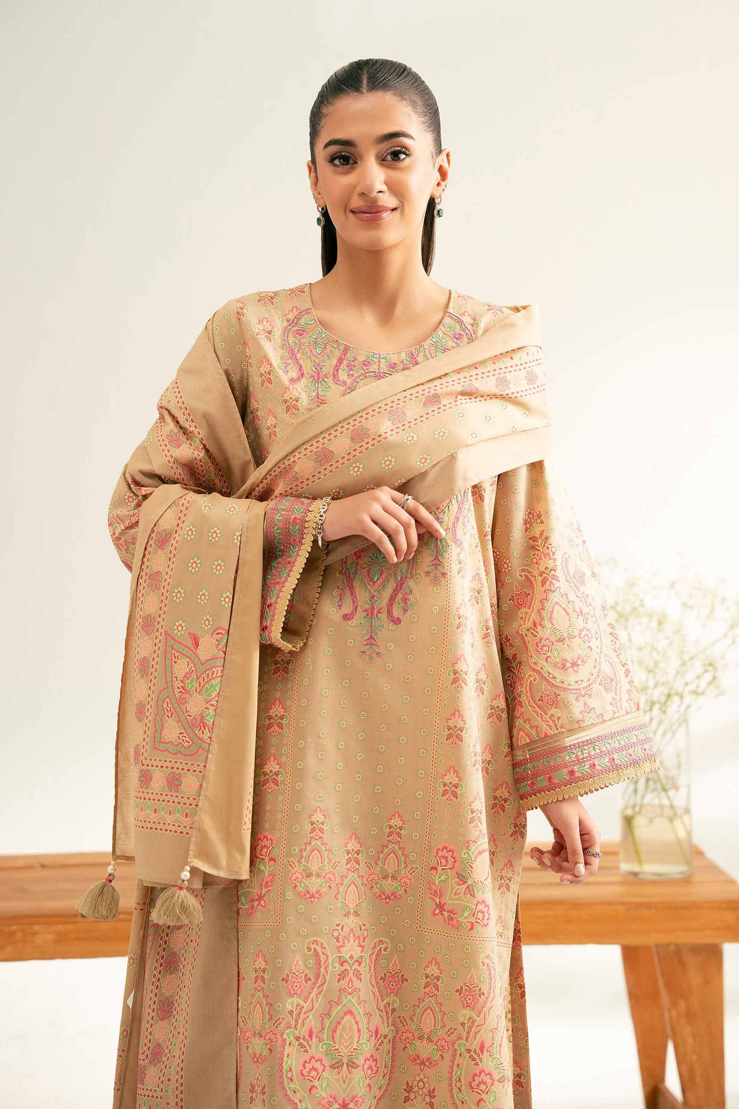 3 Piece - Flatbed Paste Embroidered Suit - 42501668