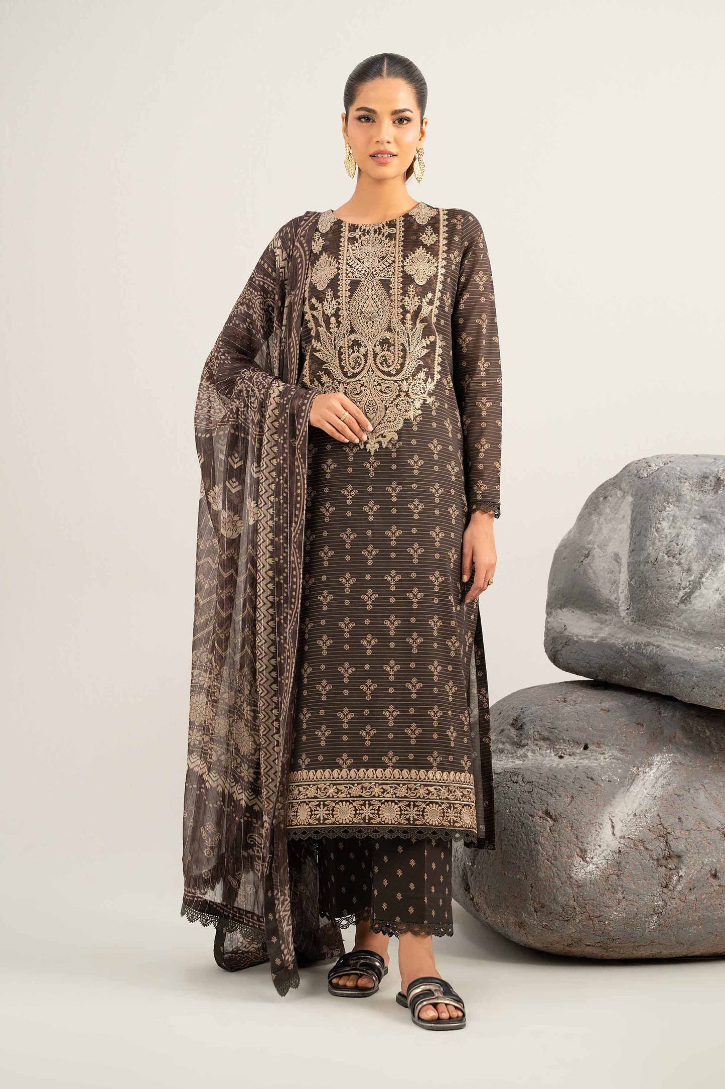 3 Piece - Digital Printed Embroidered Suit - 42502047