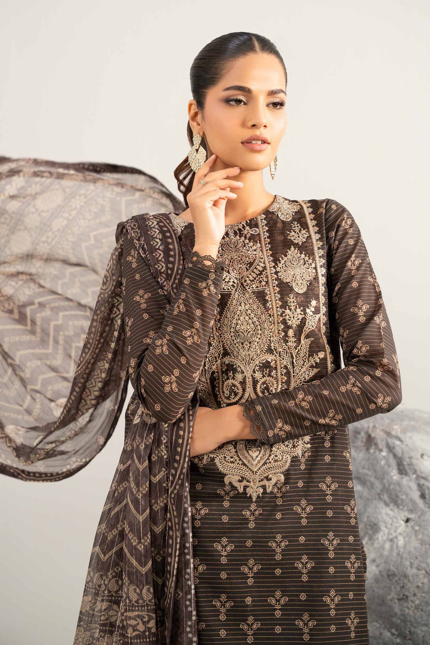 3 Piece - Digital Printed Embroidered Suit - 42502047