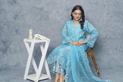 Blue 3 piece suit stich