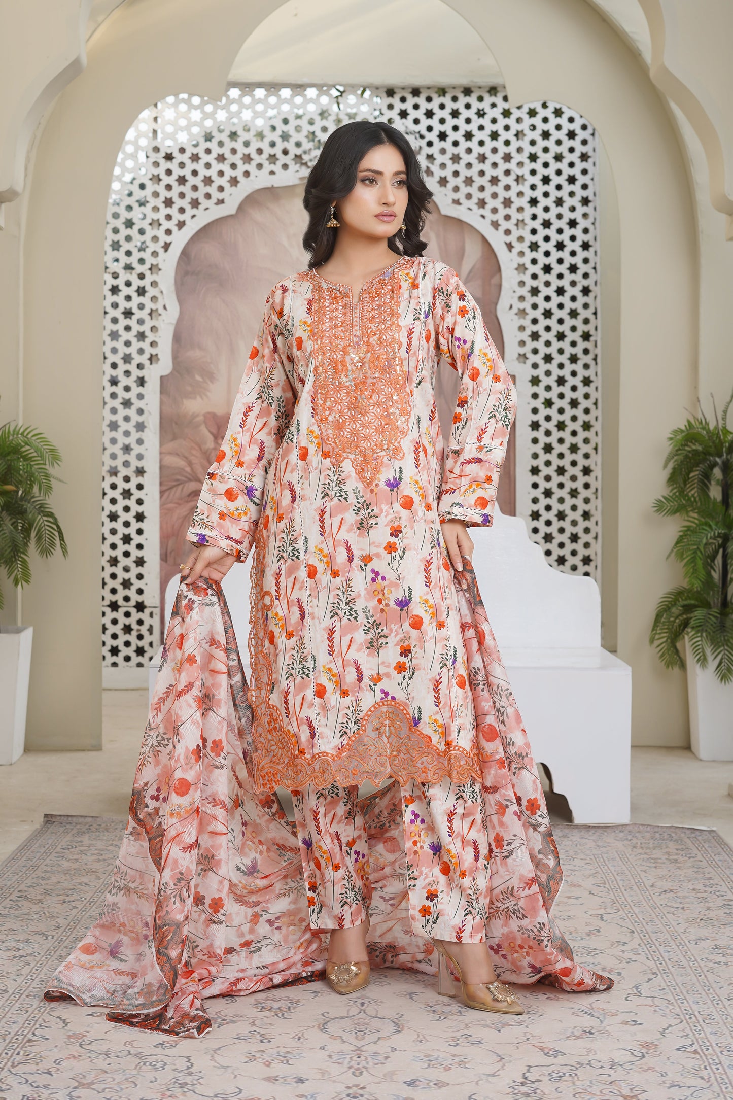 orange 3 piece suit stich